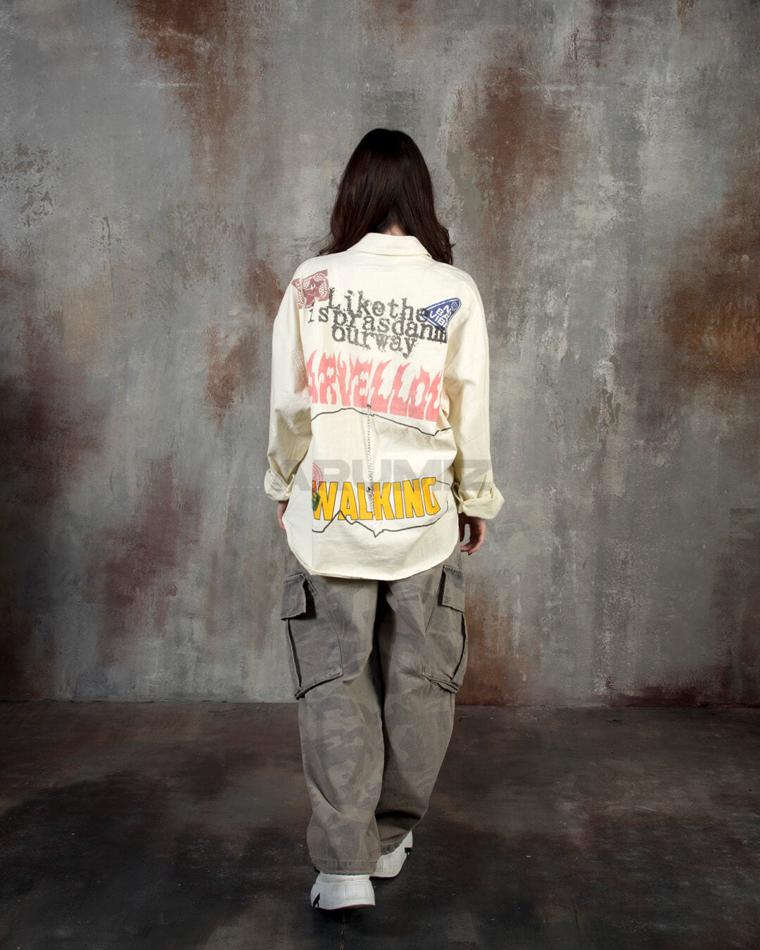 Vintage Camo Washed Wide-Leg Denim Cargo Pants