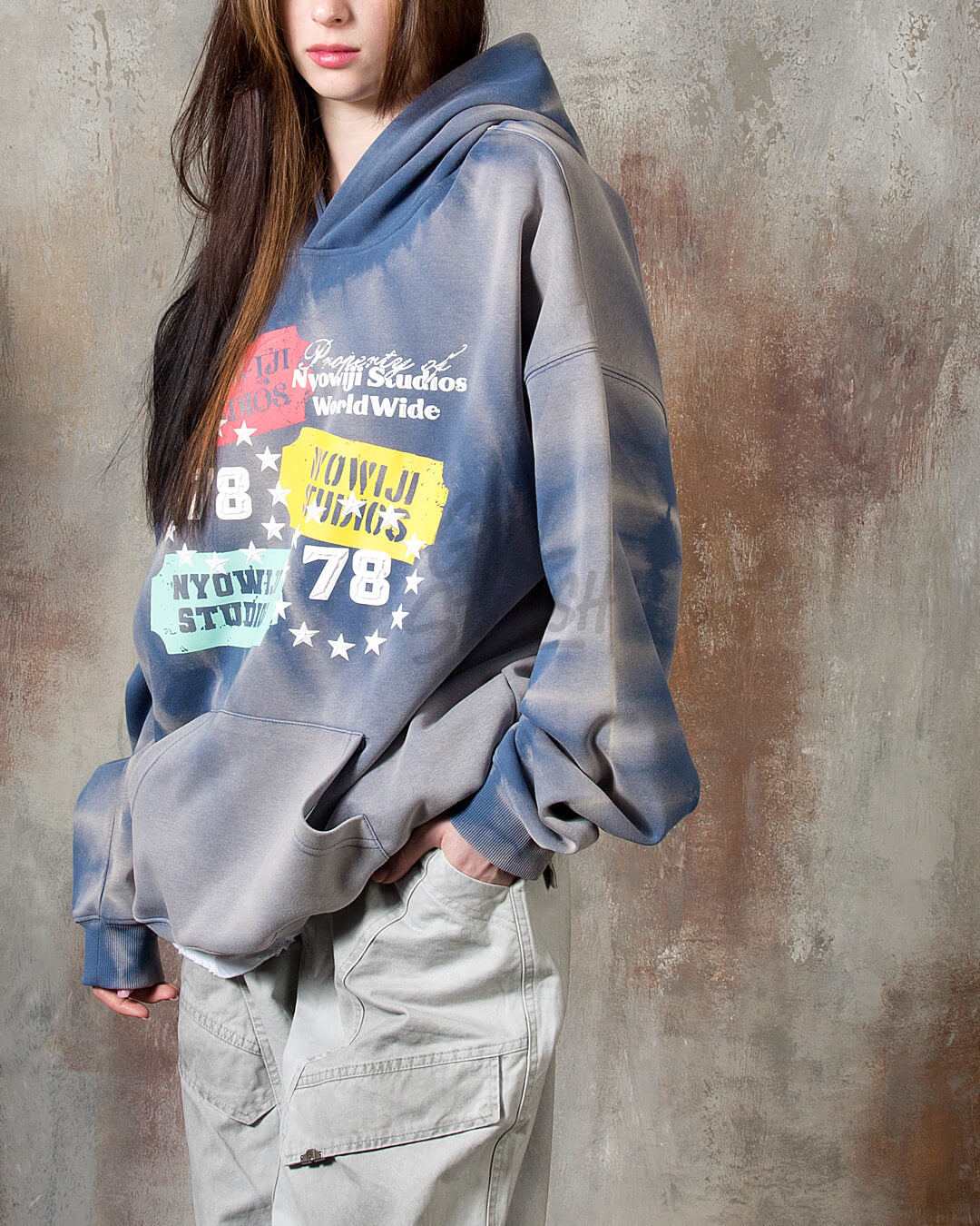 Ticket Graphic Pigment-Washed Oversized Hoodie