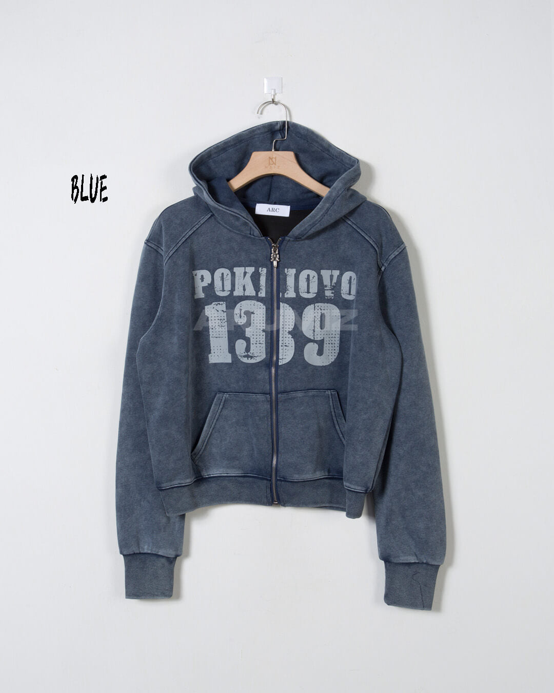 Vintage Pigment Wash Lettering Cropped Zip-Up Hoodie