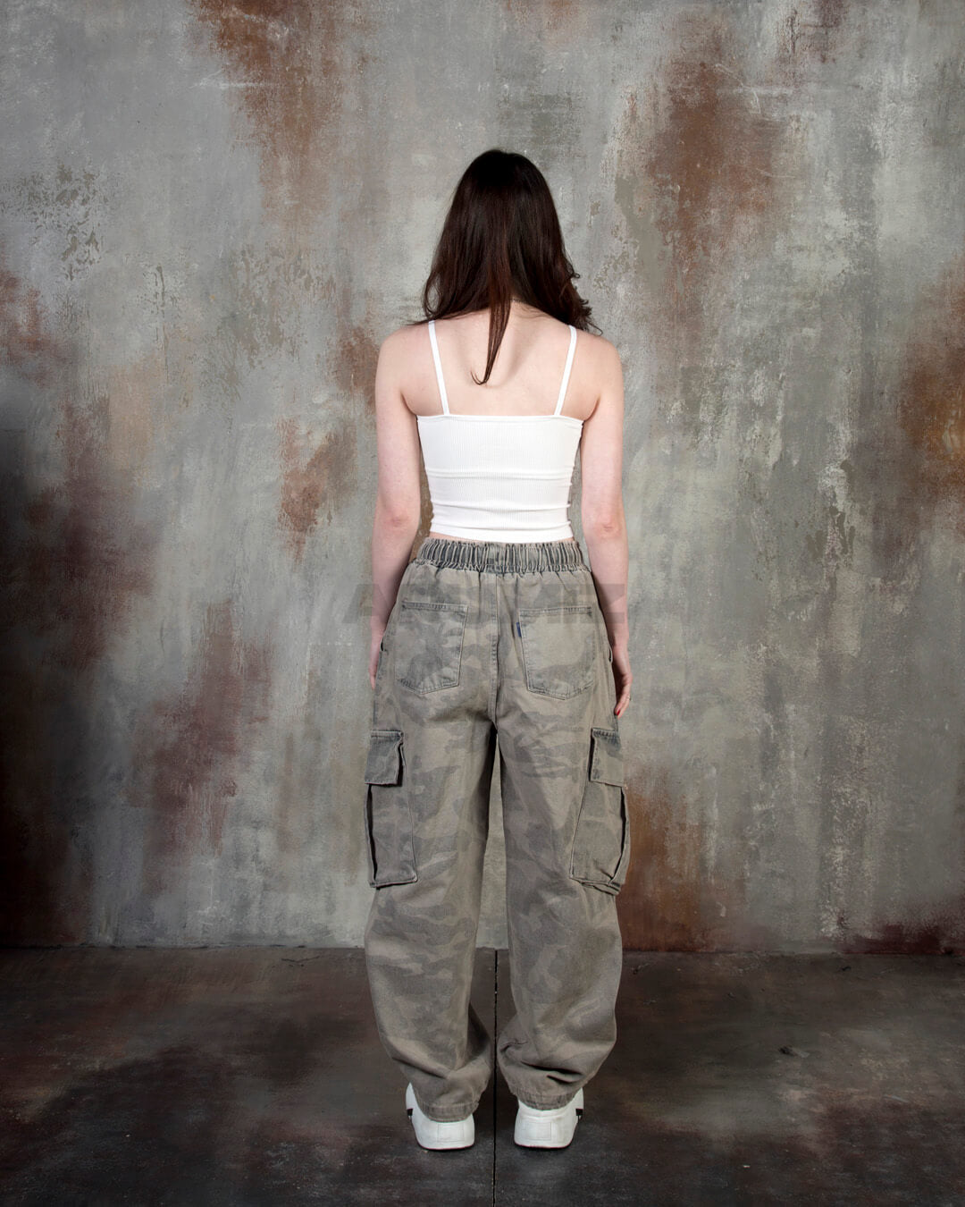 Vintage Camo Washed Wide-Leg Denim Cargo Pants