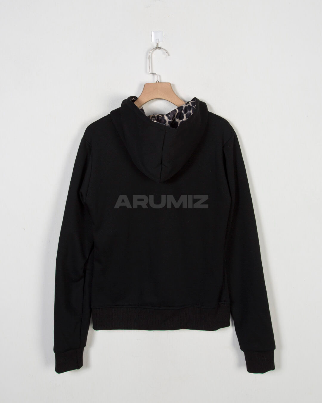 Leopard Lined Cross Patch Slim Zip-Up Hoodie