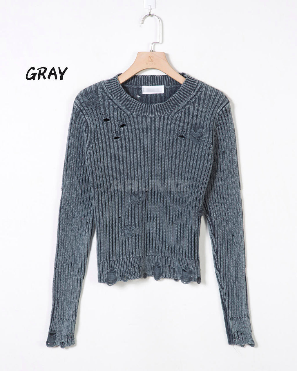 Distressed Ribbed Cropped Knit Sweater