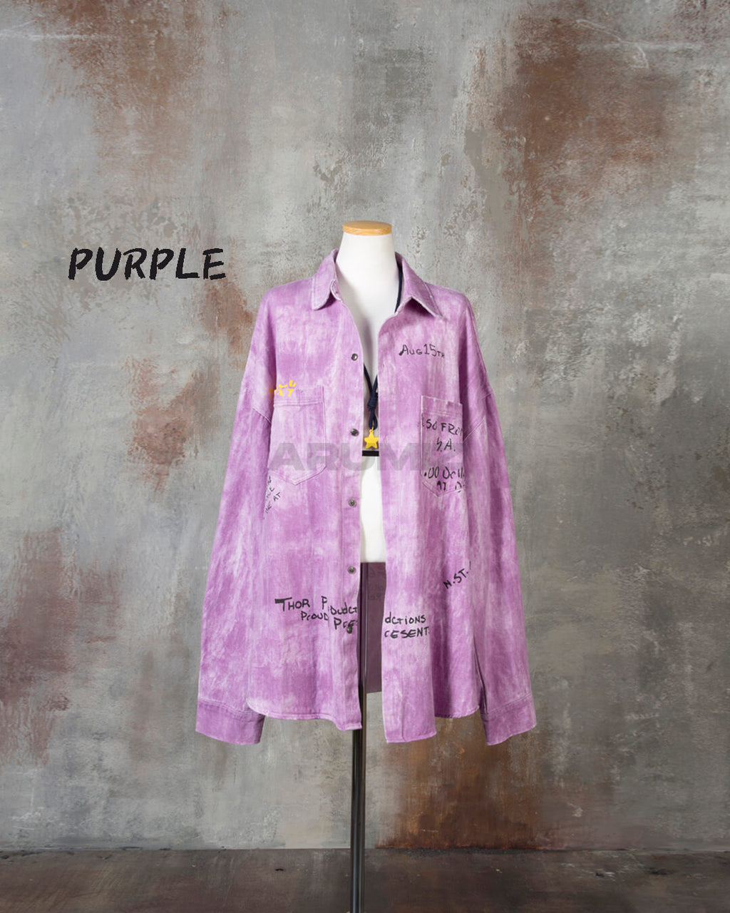Vintage Washed Graffiti Print Oversized Cotton Shirt