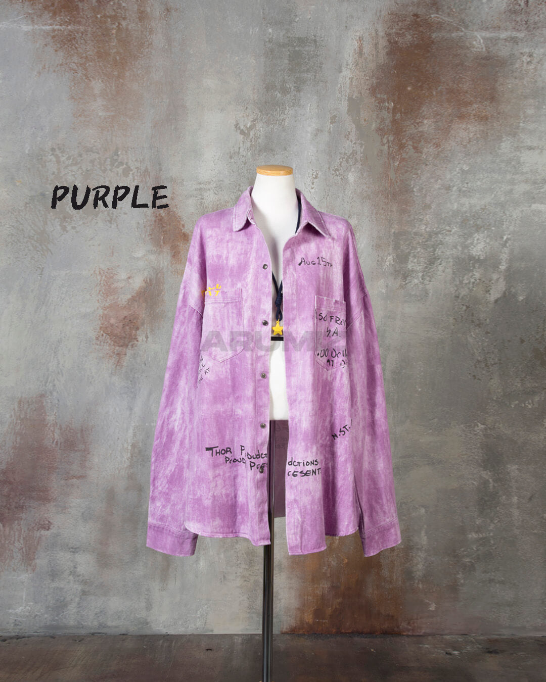 Vintage Washed Graffiti Print Oversized Cotton Shirt