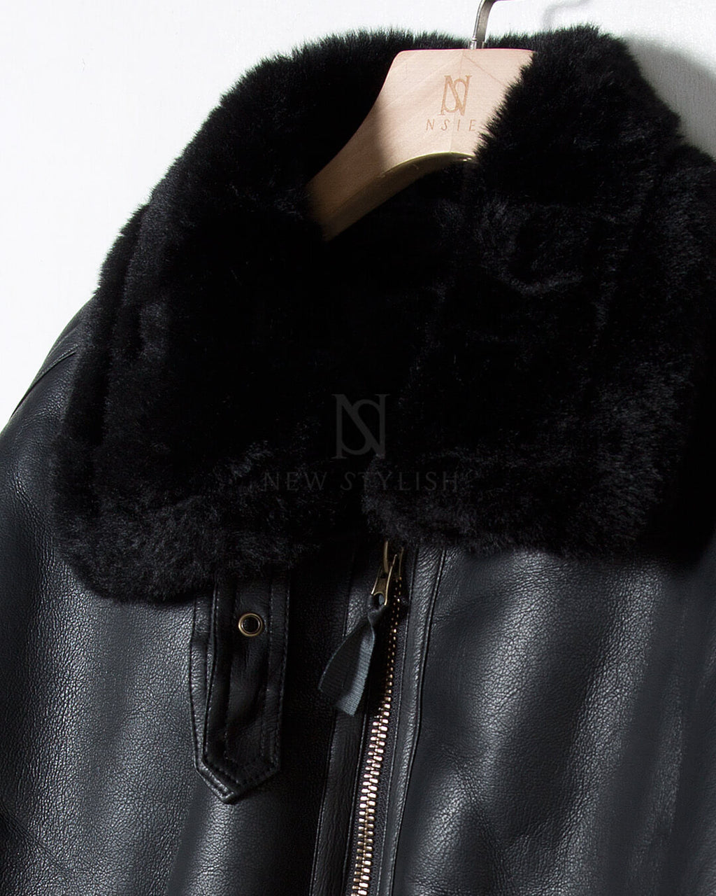 Black Oversized Shearling Leather Jacket