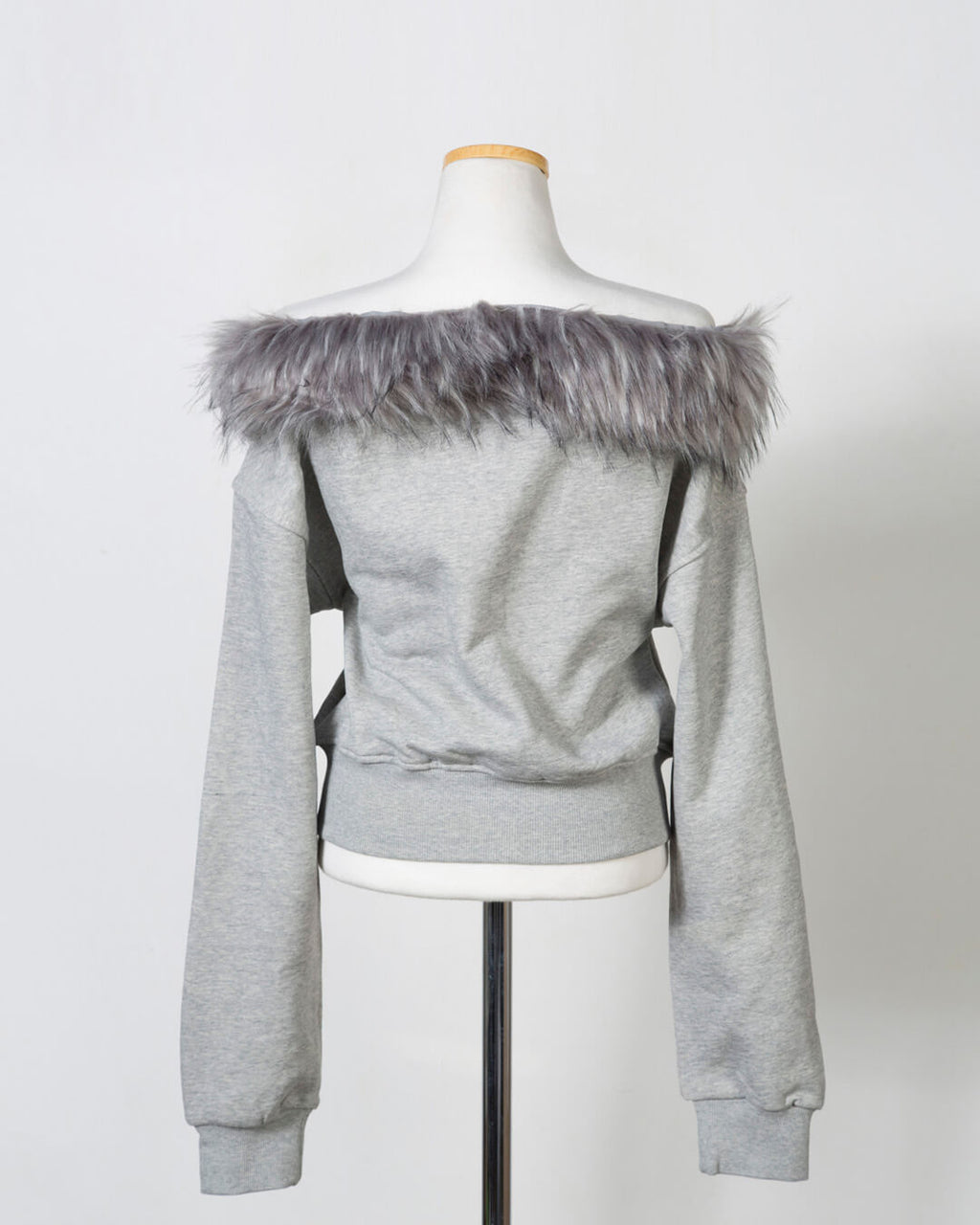 Fur Trim Off-Shoulder Cropped Zip-Up Hoodie
