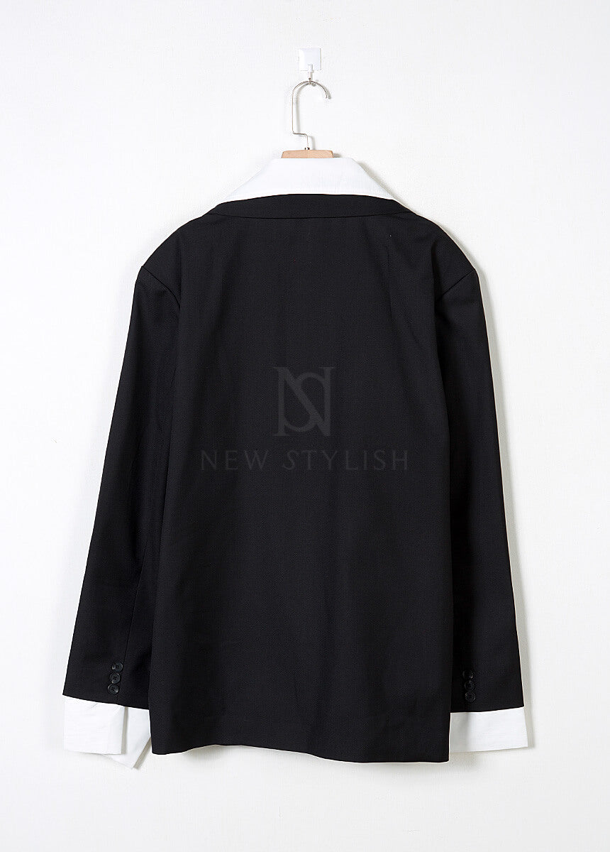 Layered Shirt Detail Oversized Blazer Jacket