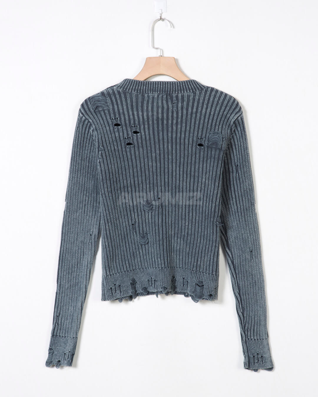 Distressed Ribbed Cropped Knit Sweater