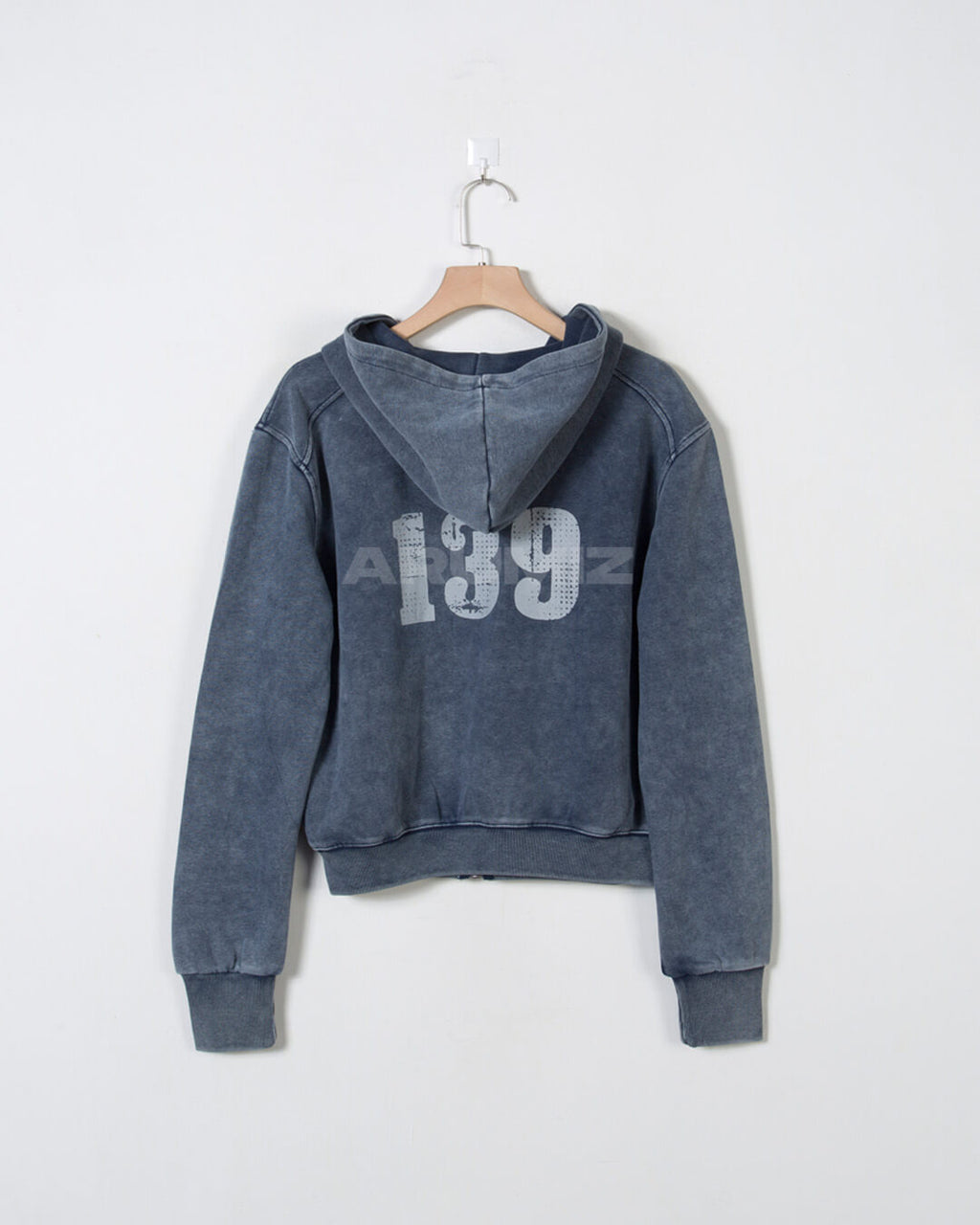 Vintage Pigment Wash Lettering Cropped Zip-Up Hoodie