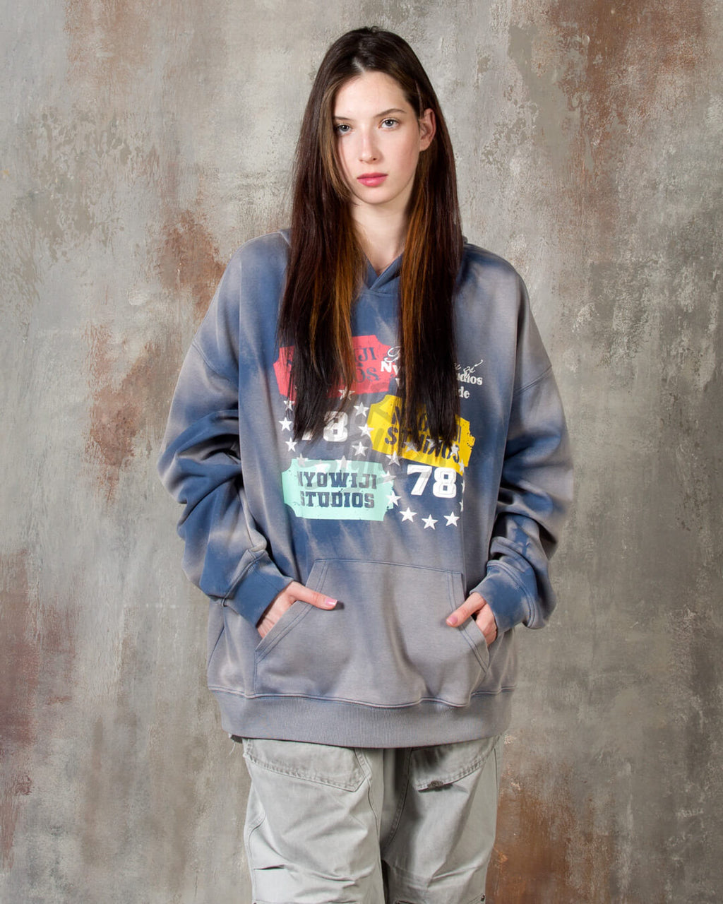 Ticket Graphic Pigment-Washed Oversized Hoodie