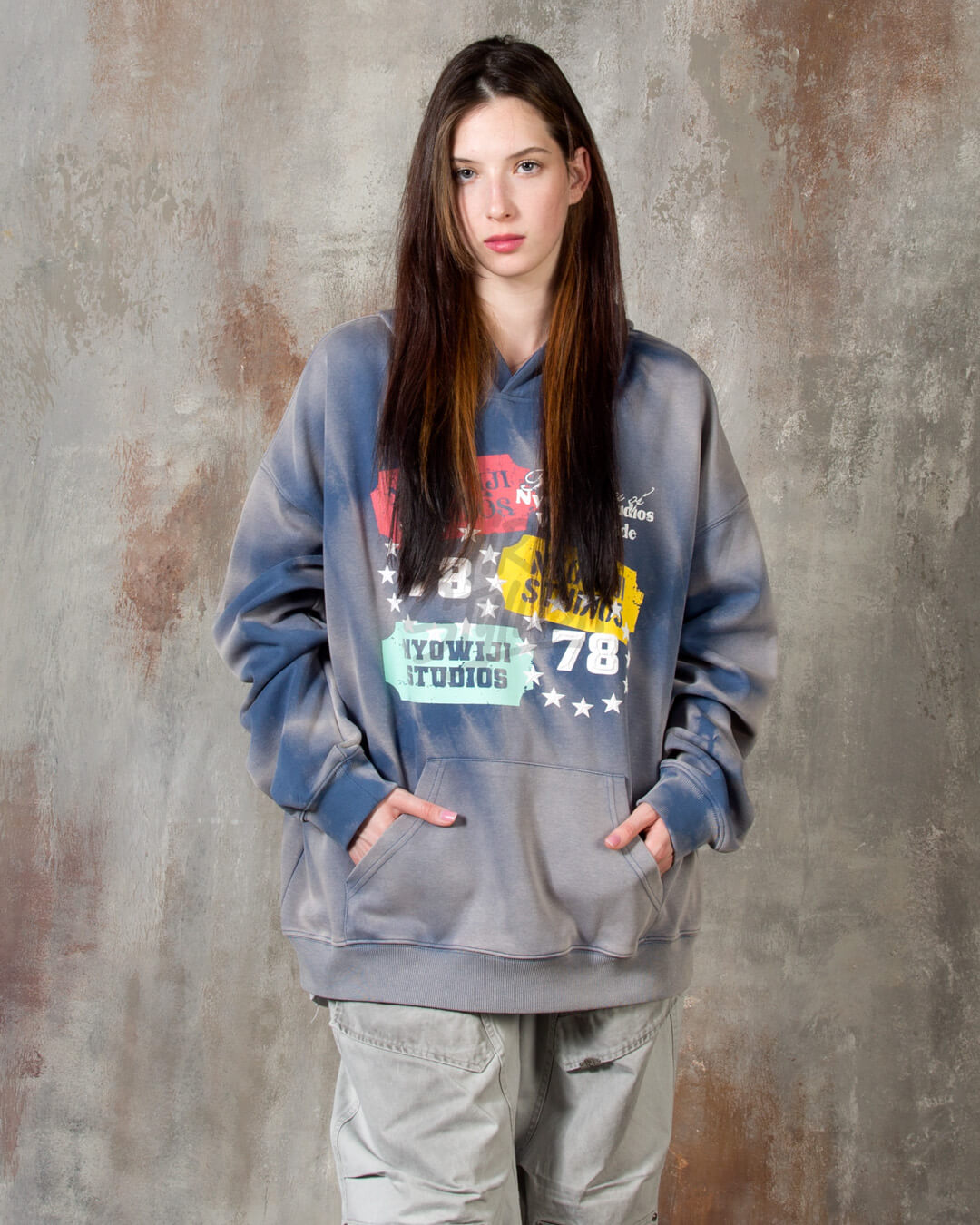 Ticket Graphic Pigment-Washed Oversized Hoodie