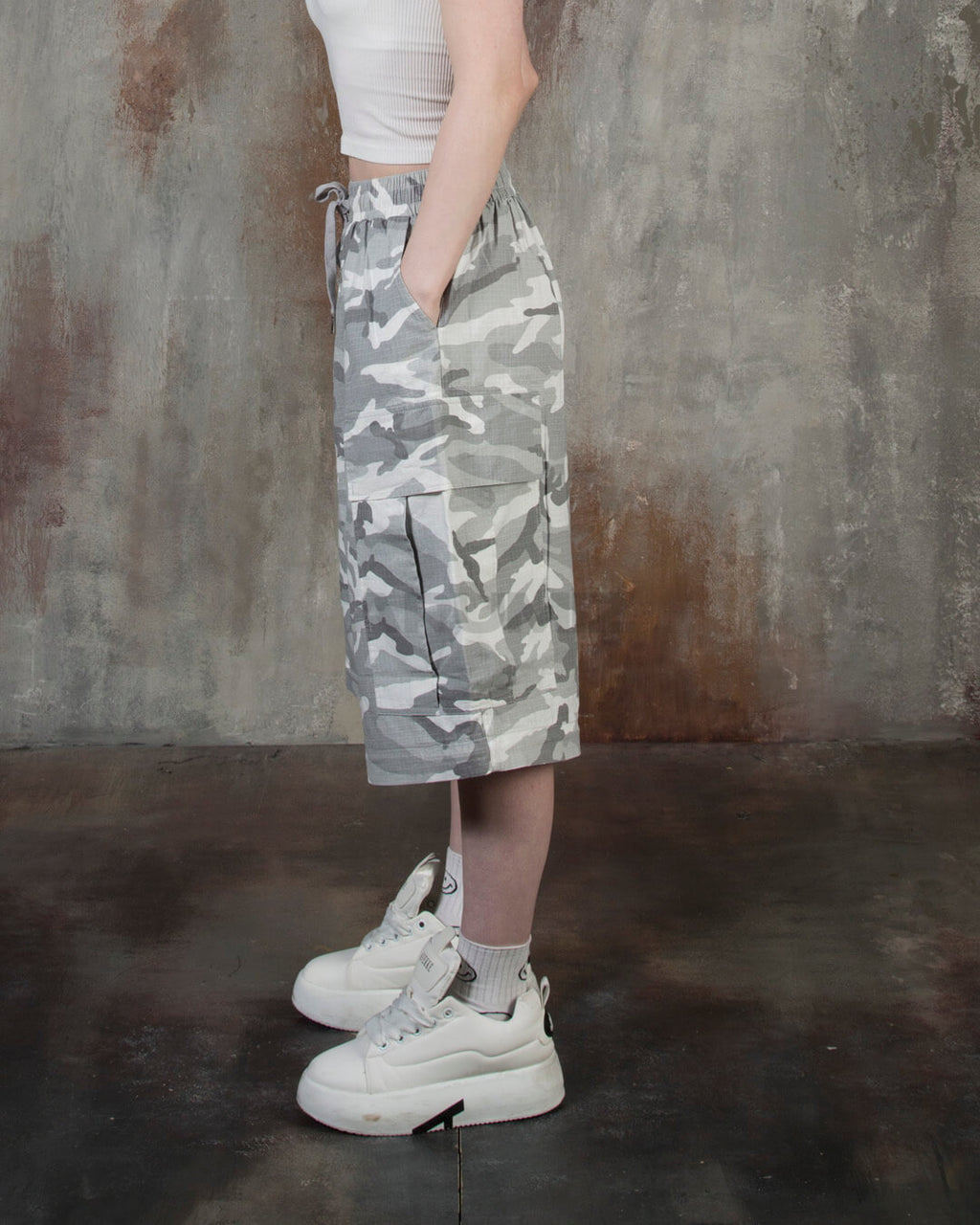 Convertible Two-Way Camo Wide-Leg Cargo Pants