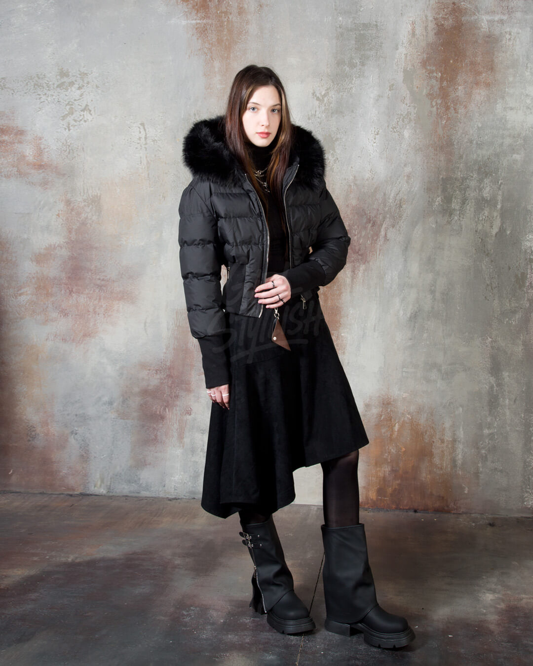 Raccoon Fur Hood Volume Crop Padded Jacket