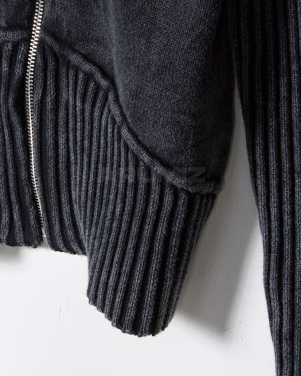 Vintage Washed Rib Knit High-Neck Cropped Zip-Up Jacket