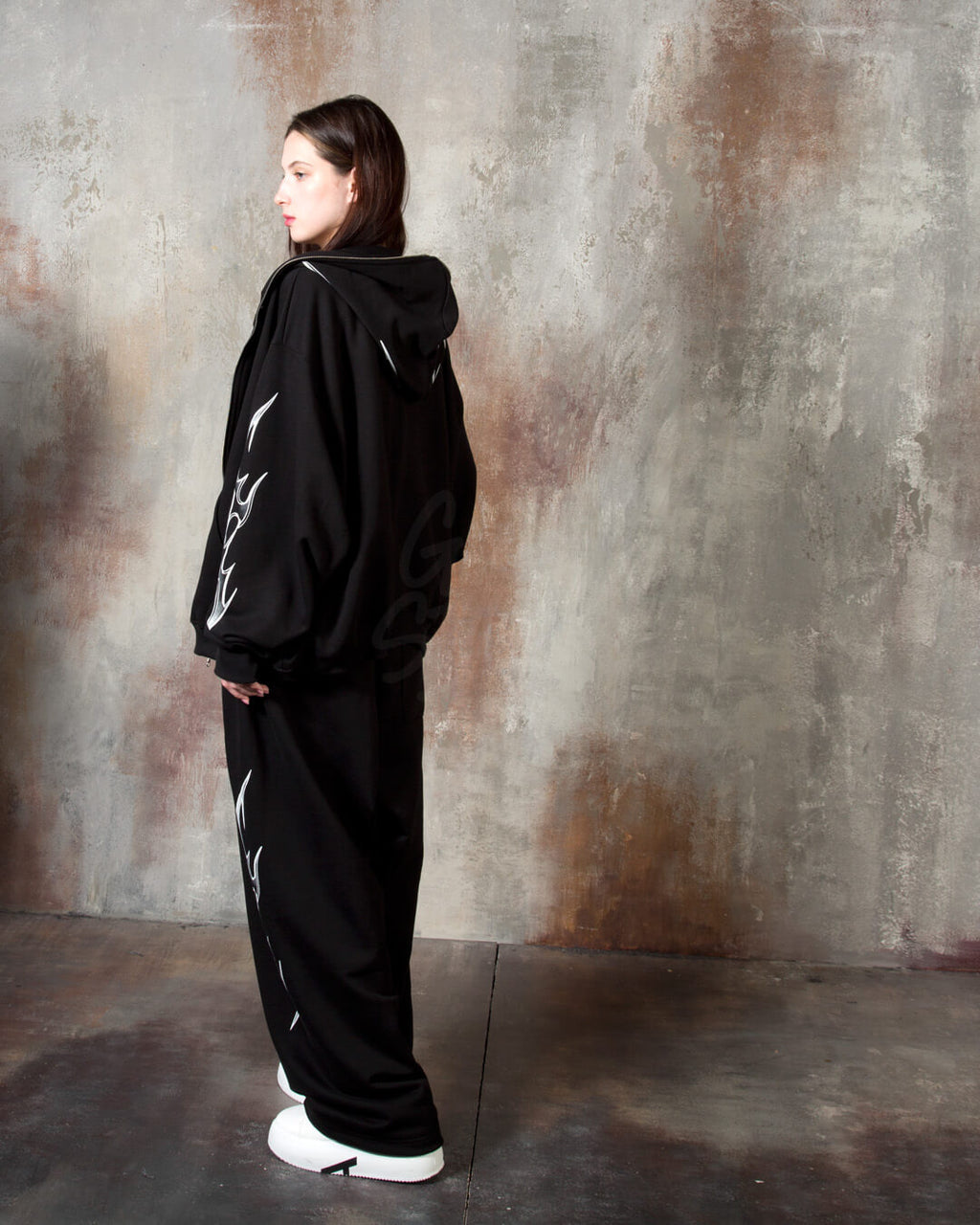 Black Tribal Print Drawstring Wide-Leg Pants