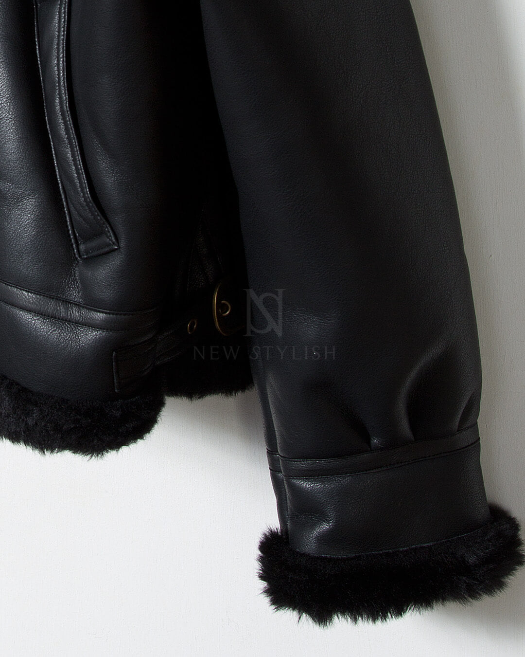 Black Oversized Shearling Leather Jacket