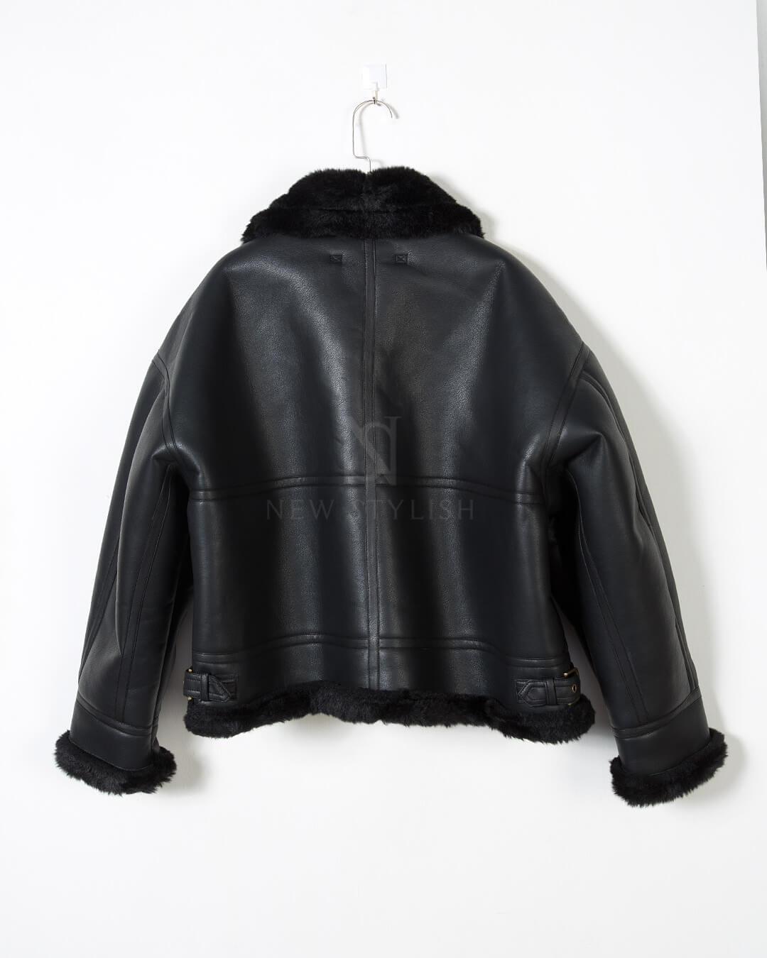 Black Oversized Shearling Leather Jacket