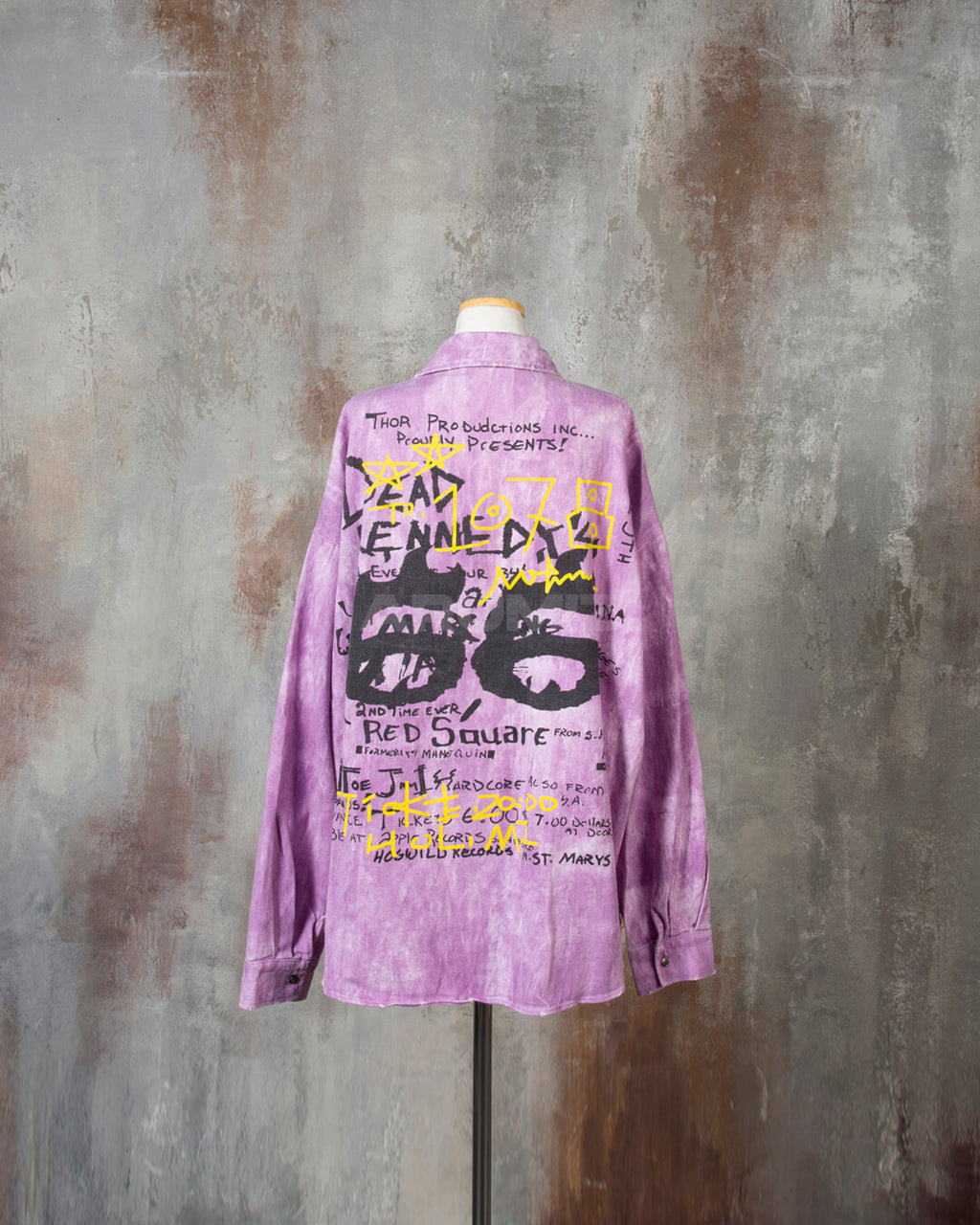Vintage Washed Graffiti Print Oversized Cotton Shirt