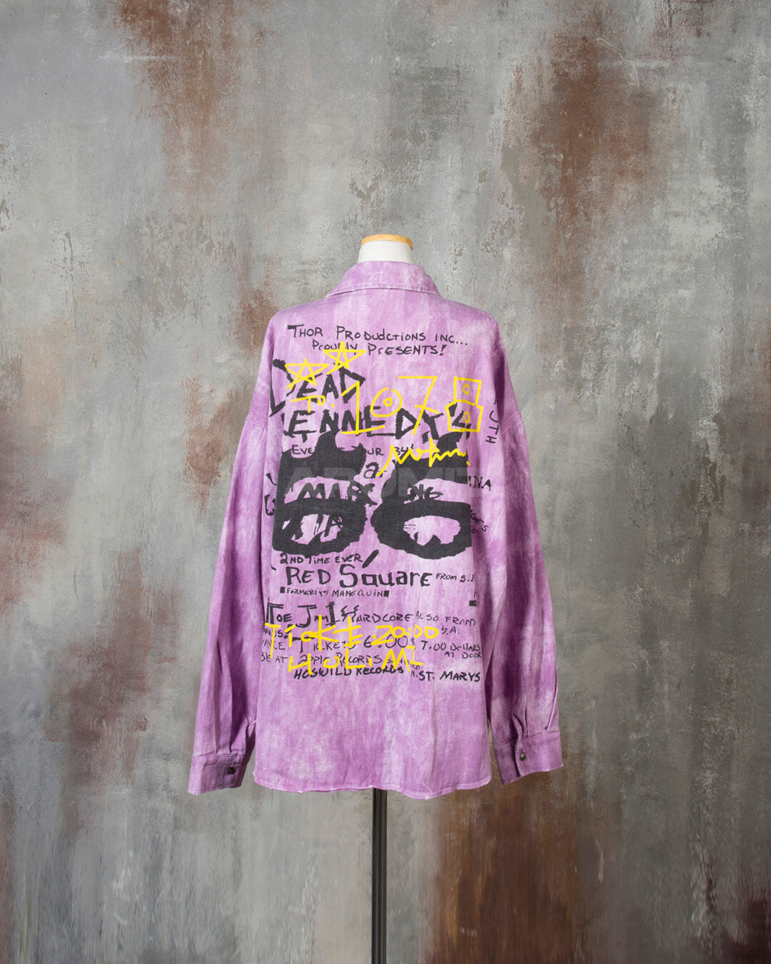 Vintage Washed Graffiti Print Oversized Cotton Shirt