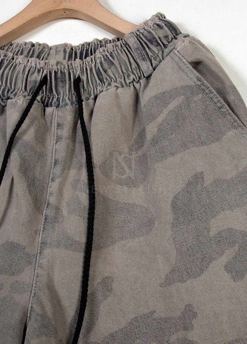 Vintage Camo Washed Wide-Leg Denim Cargo Pants