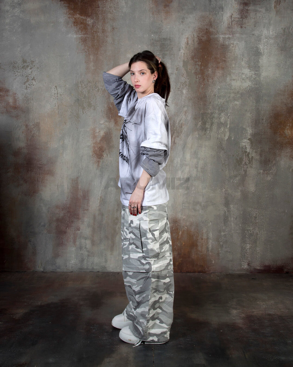 Convertible Two-Way Camo Wide-Leg Cargo Pants
