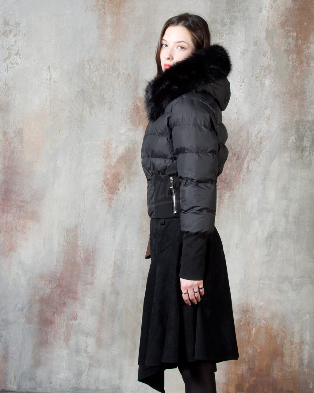 Raccoon Fur Hood Volume Crop Padded Jacket