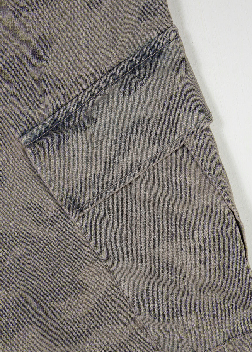 Vintage Camo Washed Wide-Leg Denim Cargo Pants