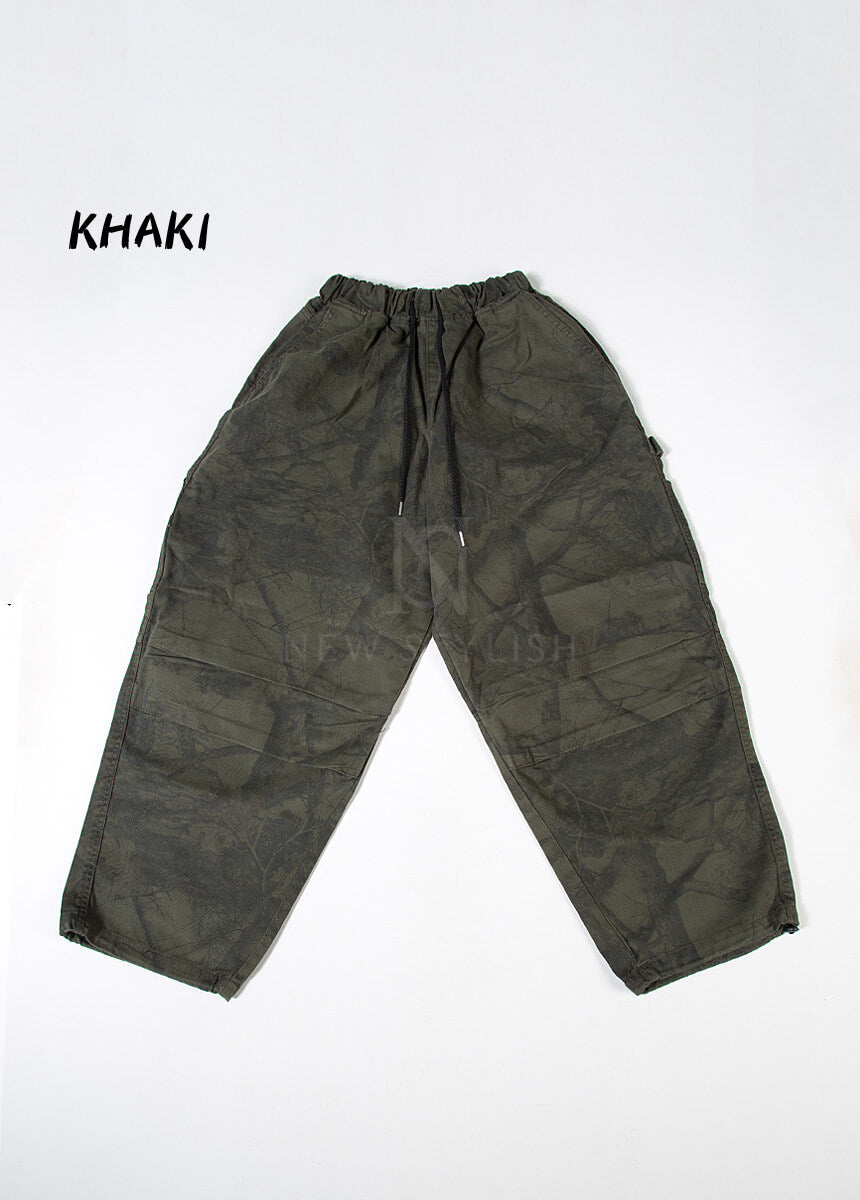 Vintage Tree Camo Wide-Leg Carpenter Cotton Pants