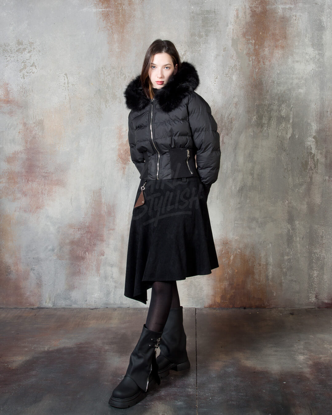 Raccoon Fur Hood Volume Crop Padded Jacket