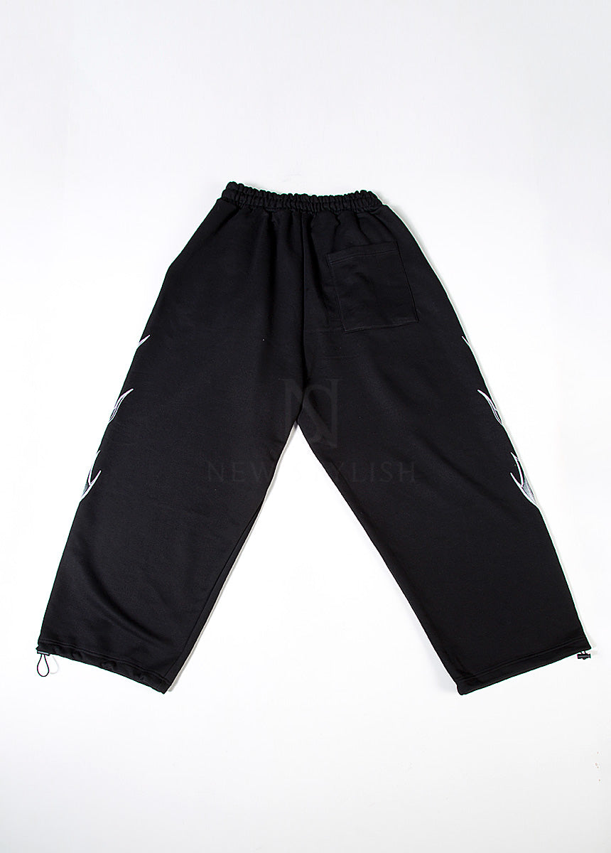 Black Tribal Print Drawstring Wide-Leg Pants