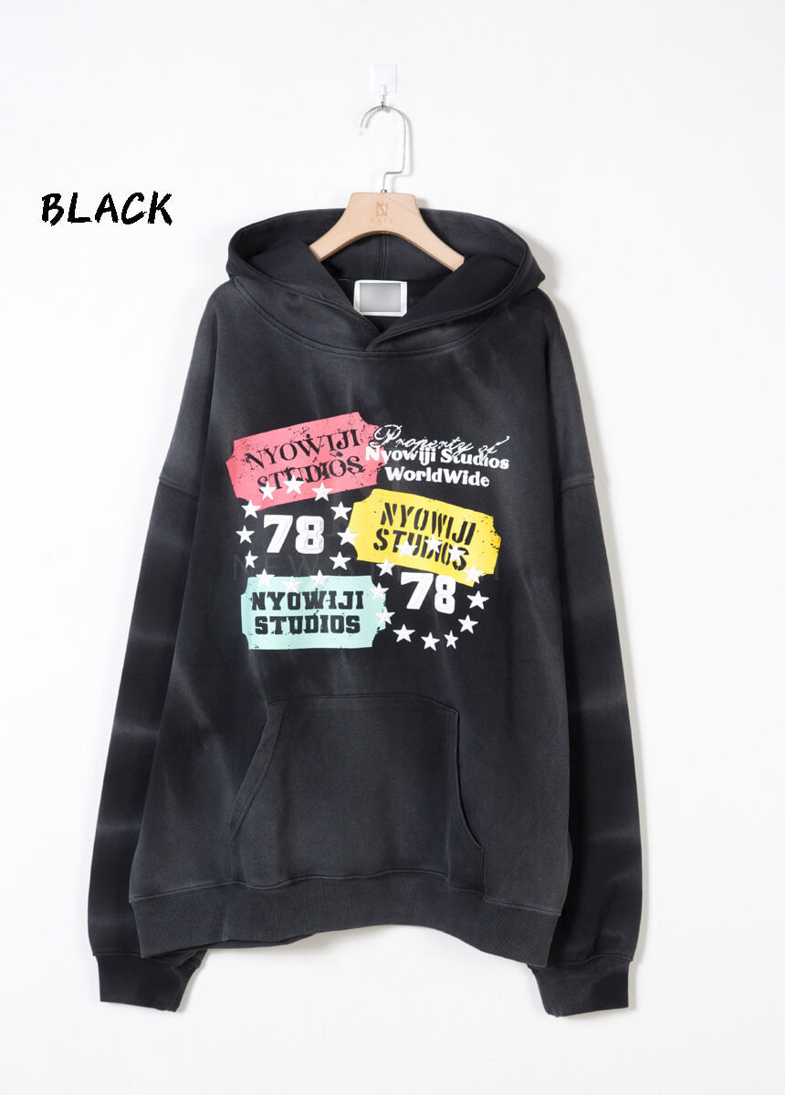 Ticket Graphic Pigment-Washed Oversized Hoodie