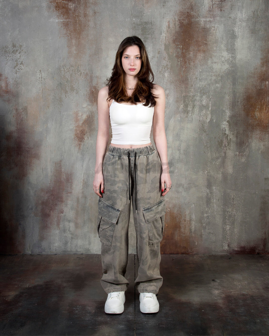 Vintage Camo Washed Wide-Leg Denim Cargo Pants
