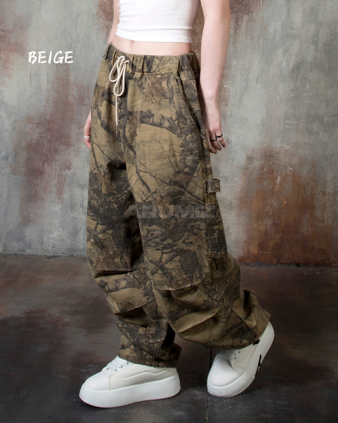 Vintage Tree Camo Wide-Leg Carpenter Cotton Pants
