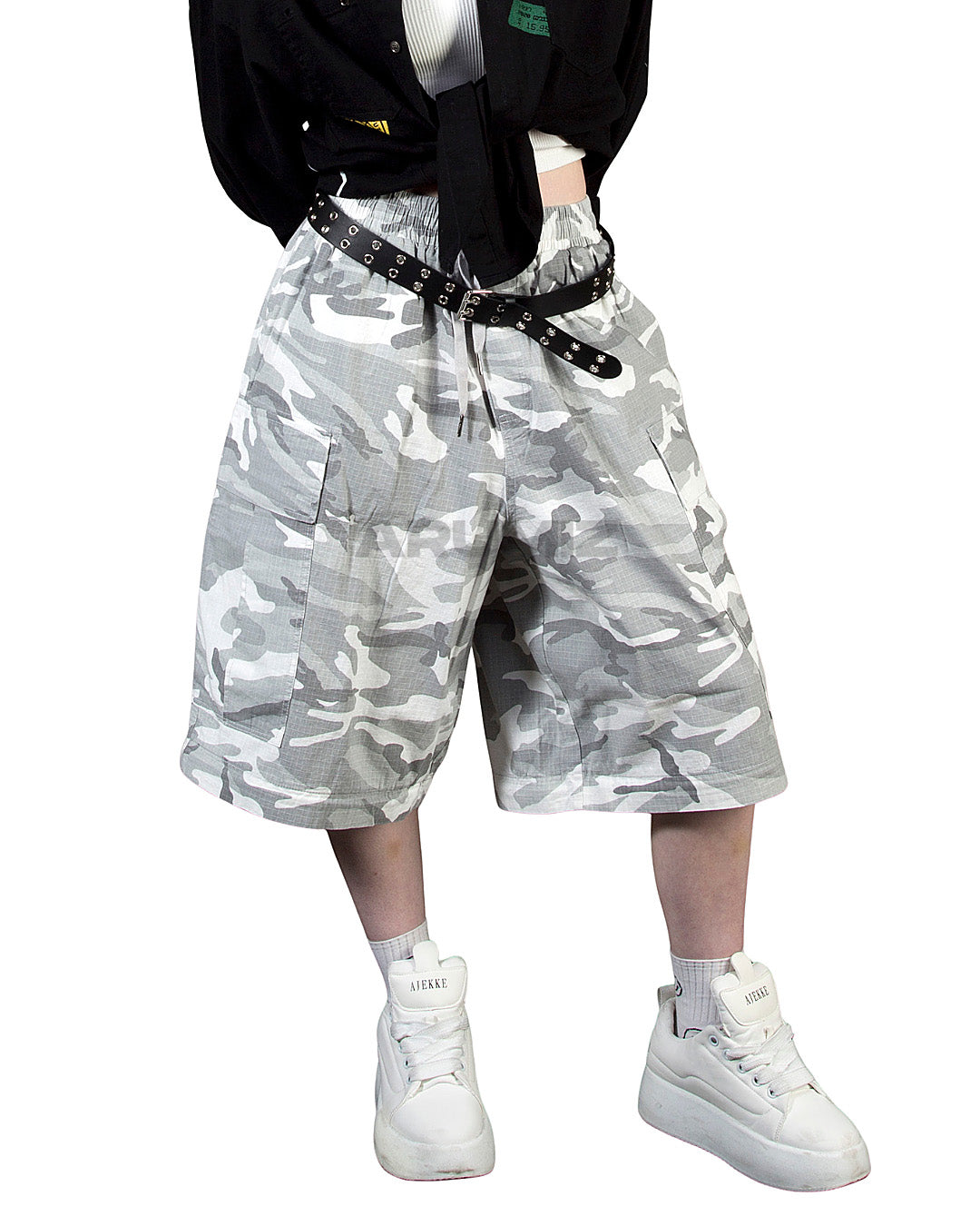 Convertible Two-Way Camo Wide-Leg Cargo Pants