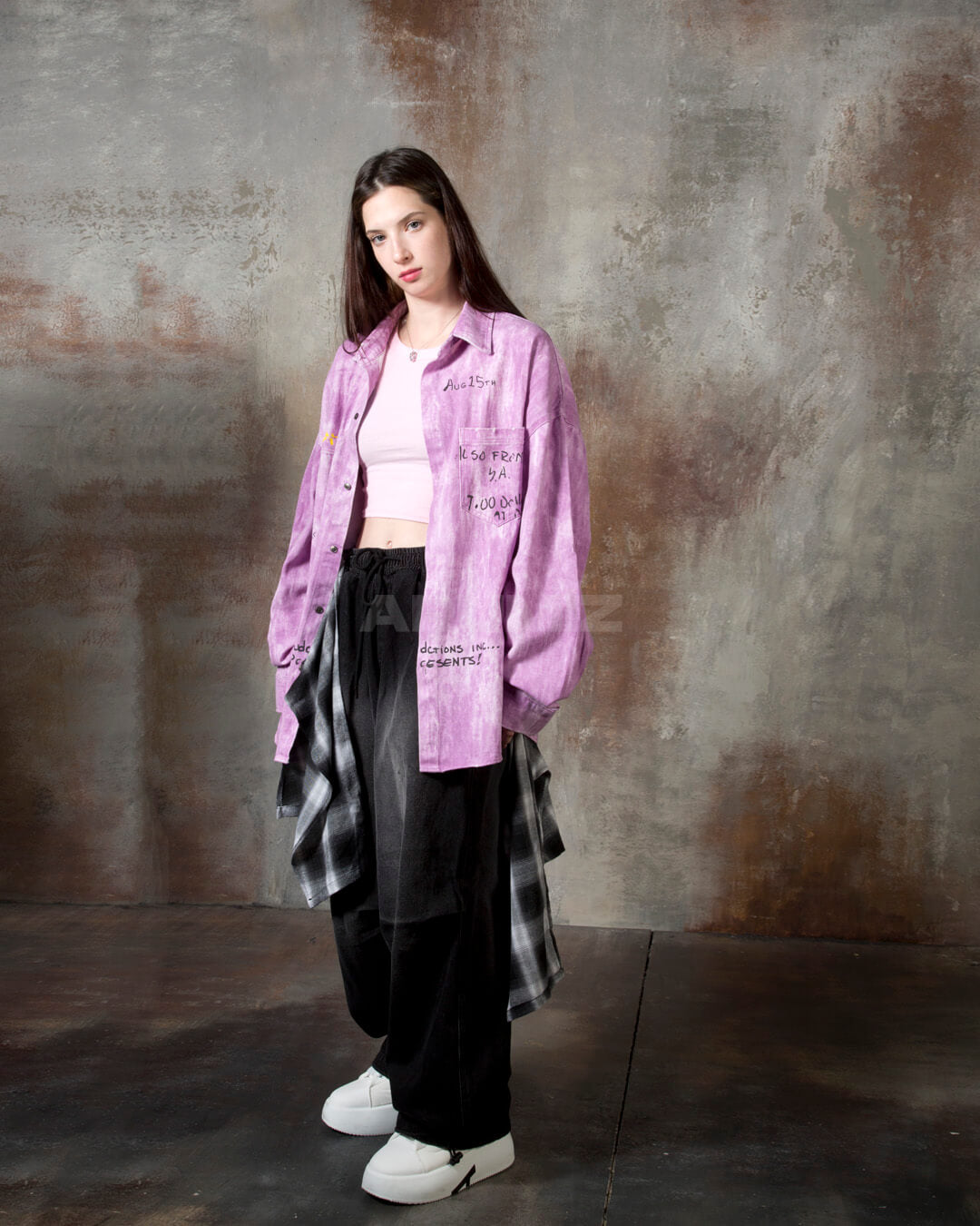 Vintage Washed Graffiti Print Oversized Cotton Shirt