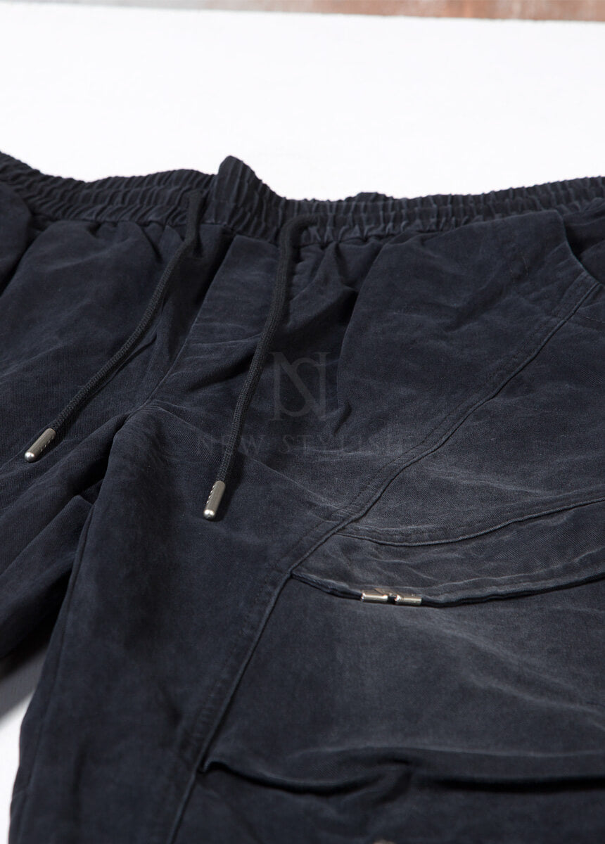 Vintage Washed Wide Cotton Zip Cargo Pants