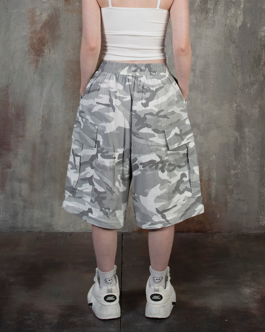 Convertible Two-Way Camo Wide-Leg Cargo Pants