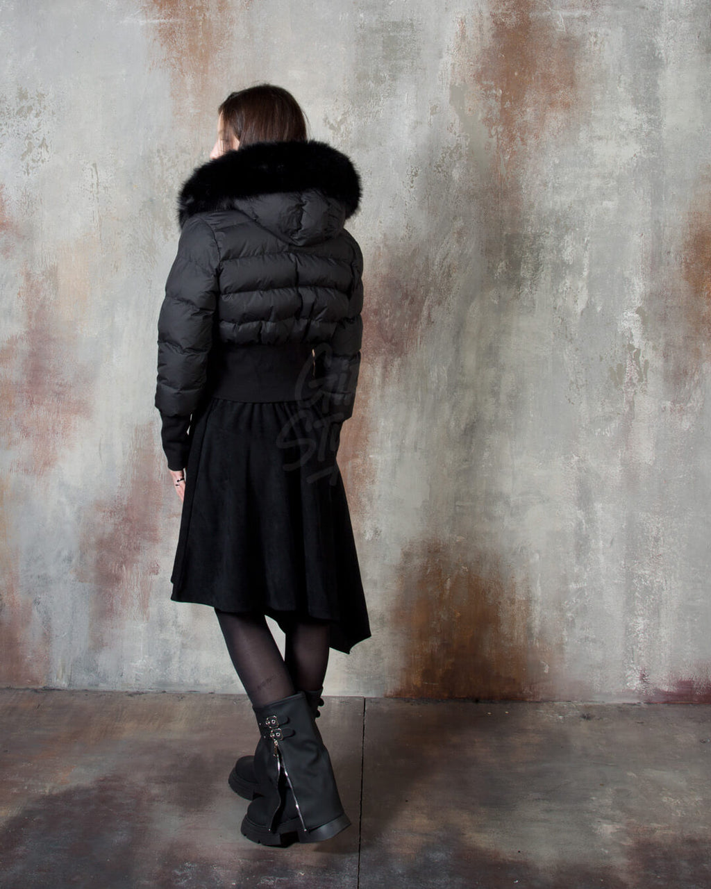 Raccoon Fur Hood Volume Crop Padded Jacket
