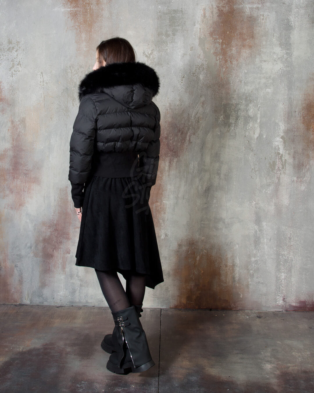 Raccoon Fur Hood Volume Crop Padded Jacket