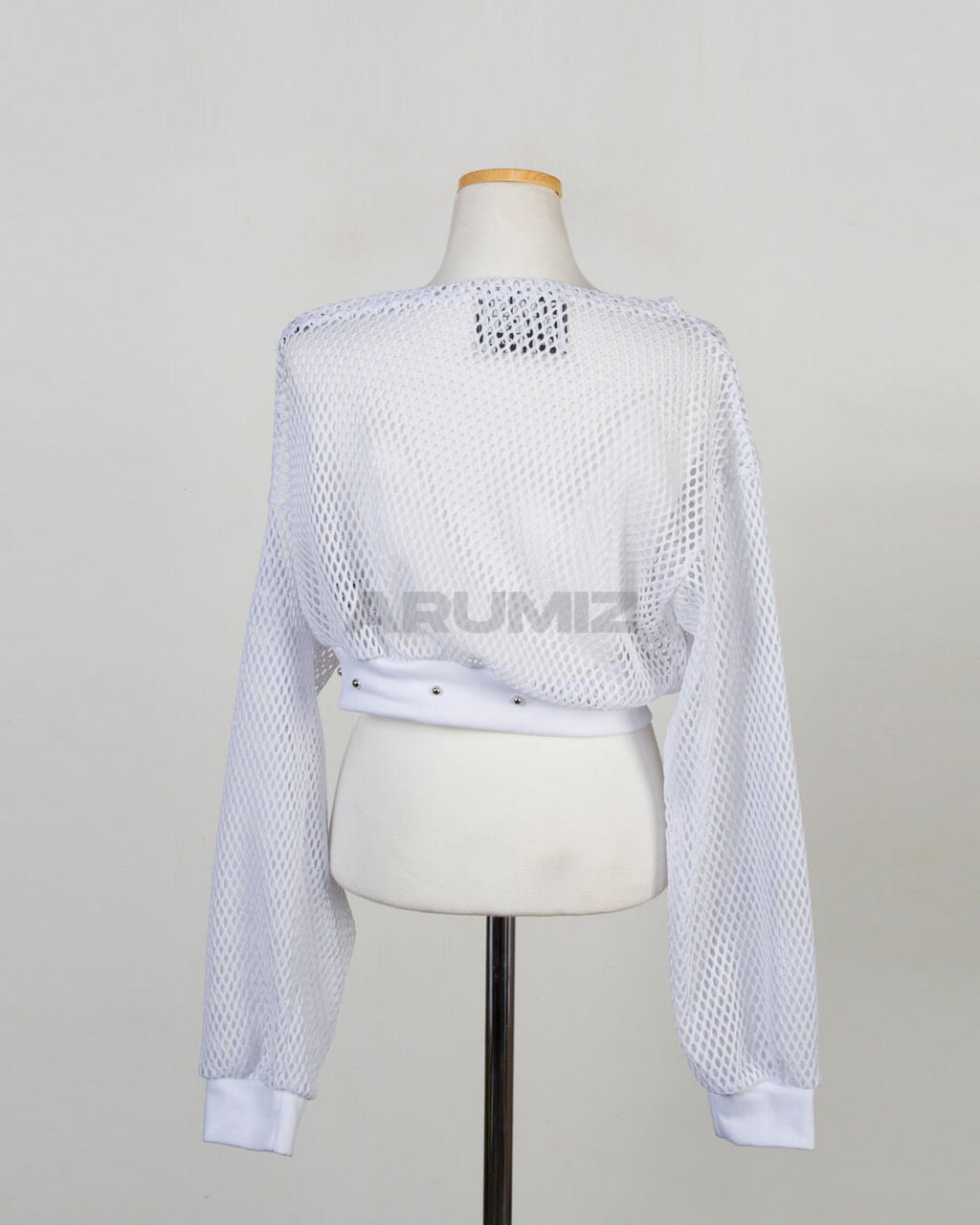 Eyelet Strap Mesh Sheer Off-Shoulder Cropped Top