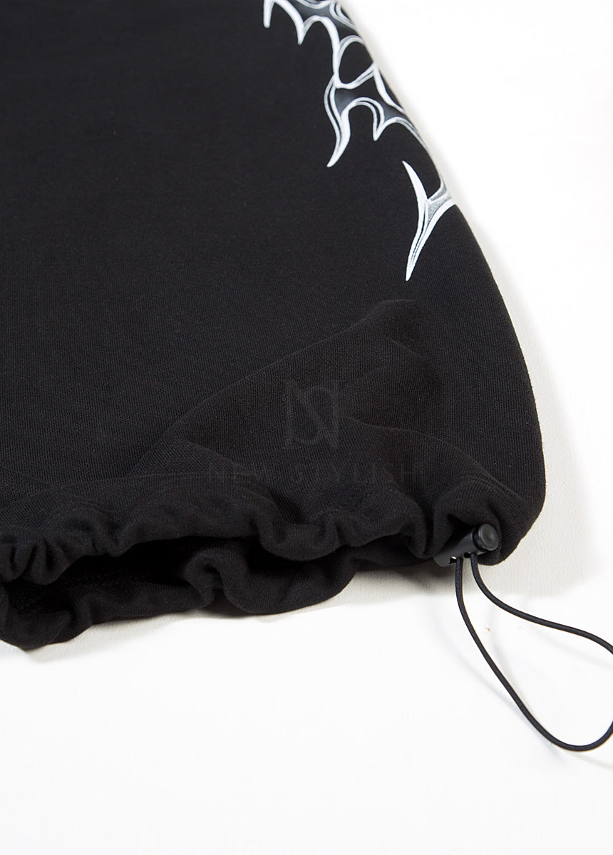 Black Tribal Print Drawstring Wide-Leg Pants