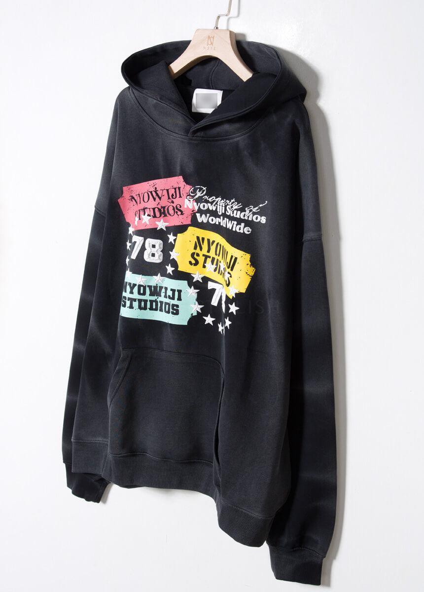 Ticket Graphic Pigment-Washed Oversized Hoodie