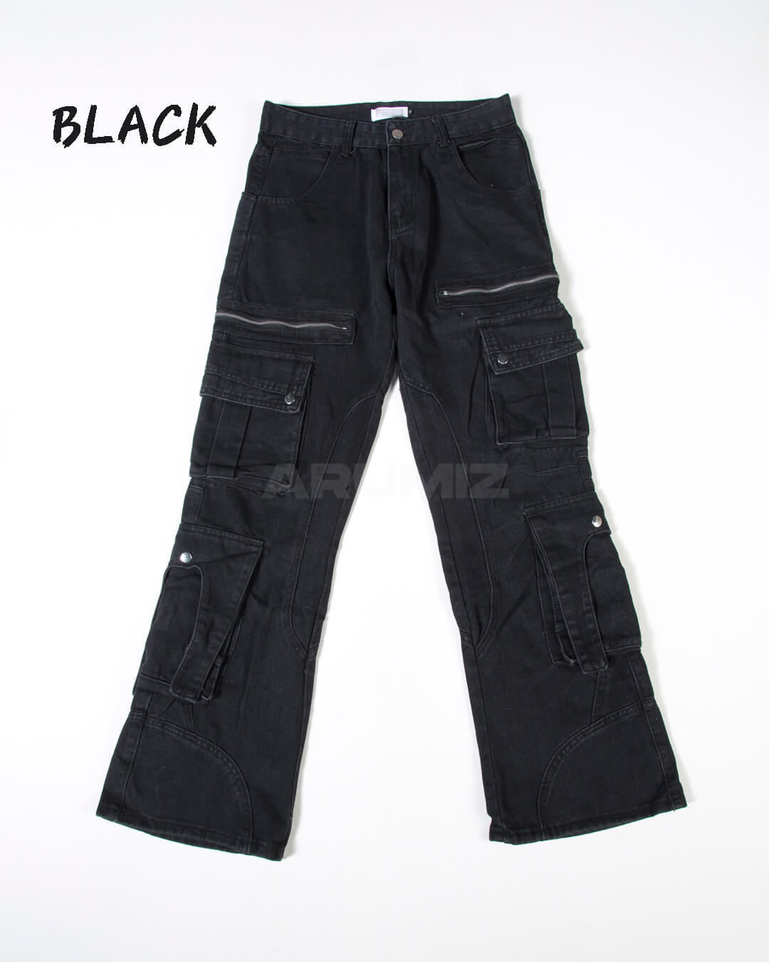 Vintage Washed Zipper Cargo Bootcut Pants