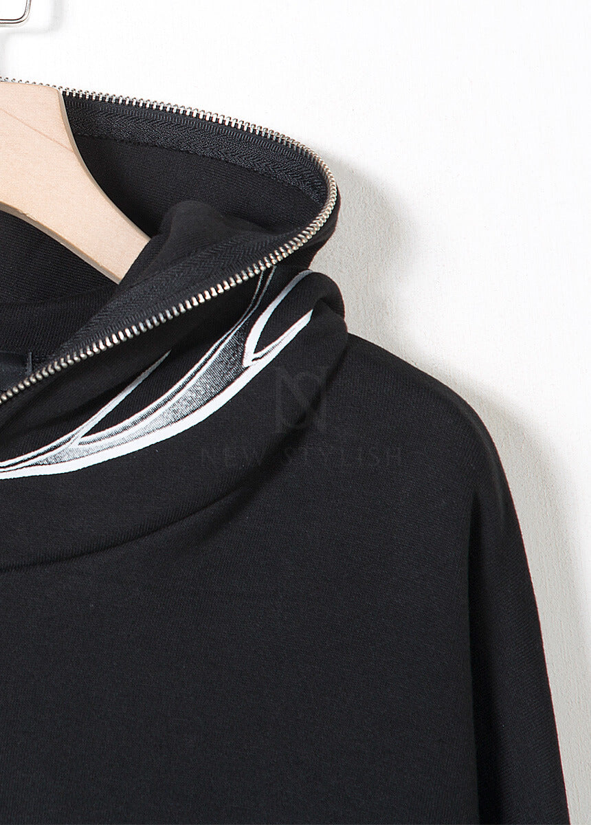 Tribal Print Oversized Black Zip-up Hoodie