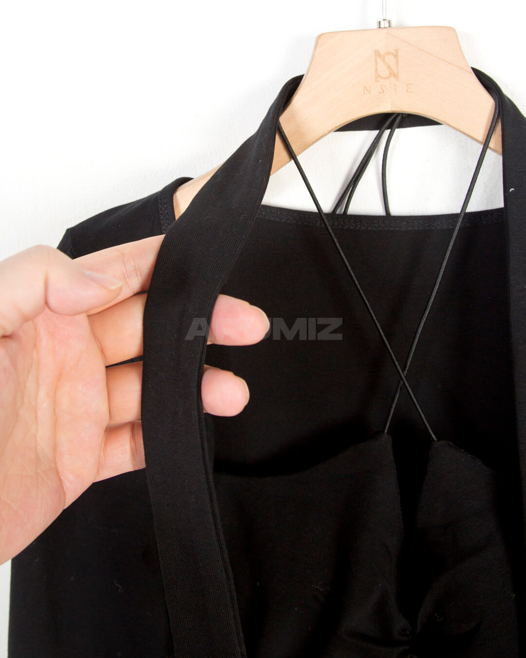 Choker Strap Shirred Cropped Long Sleeve Top