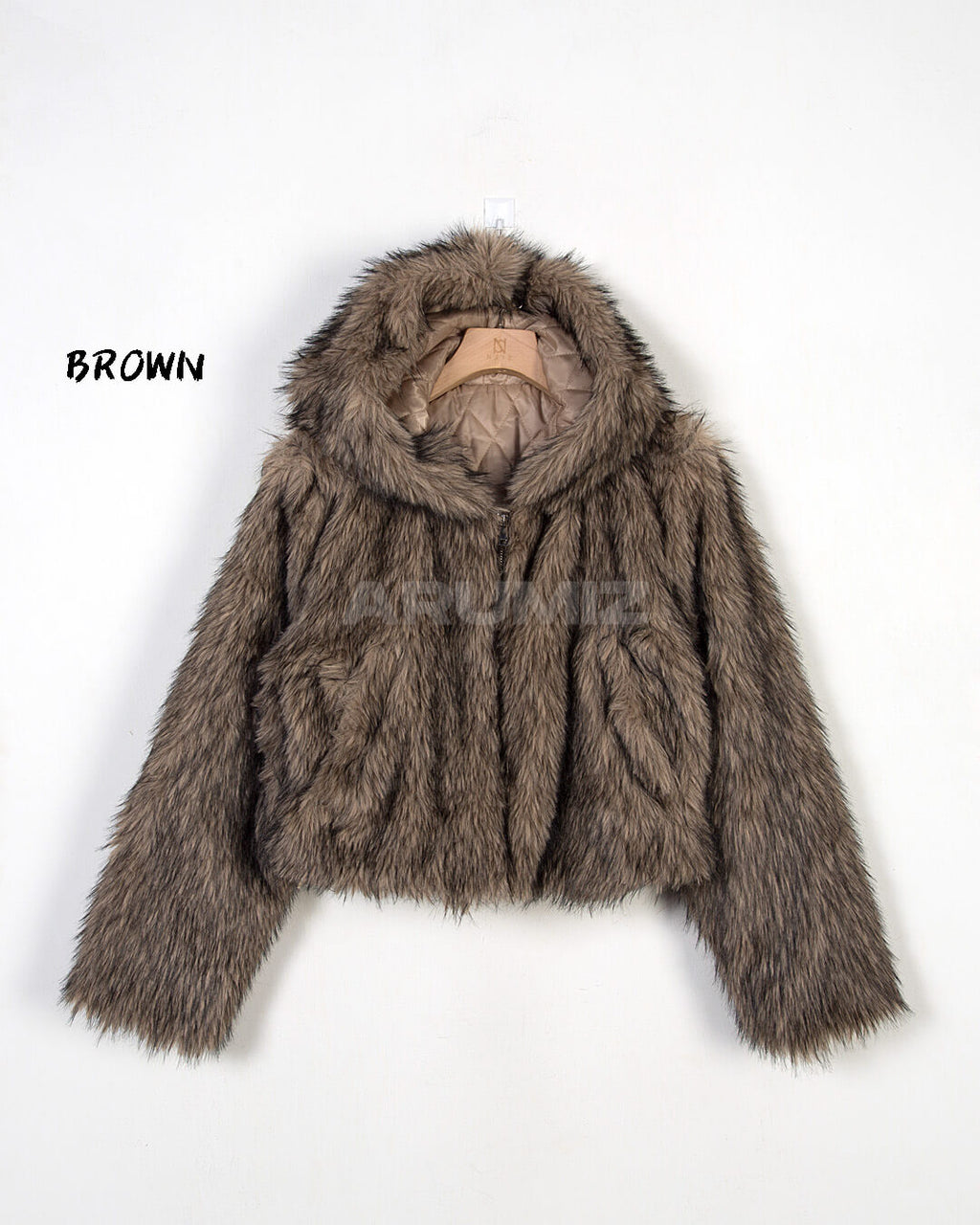 Wolf Faux Fur Hooded Cropped Jacket