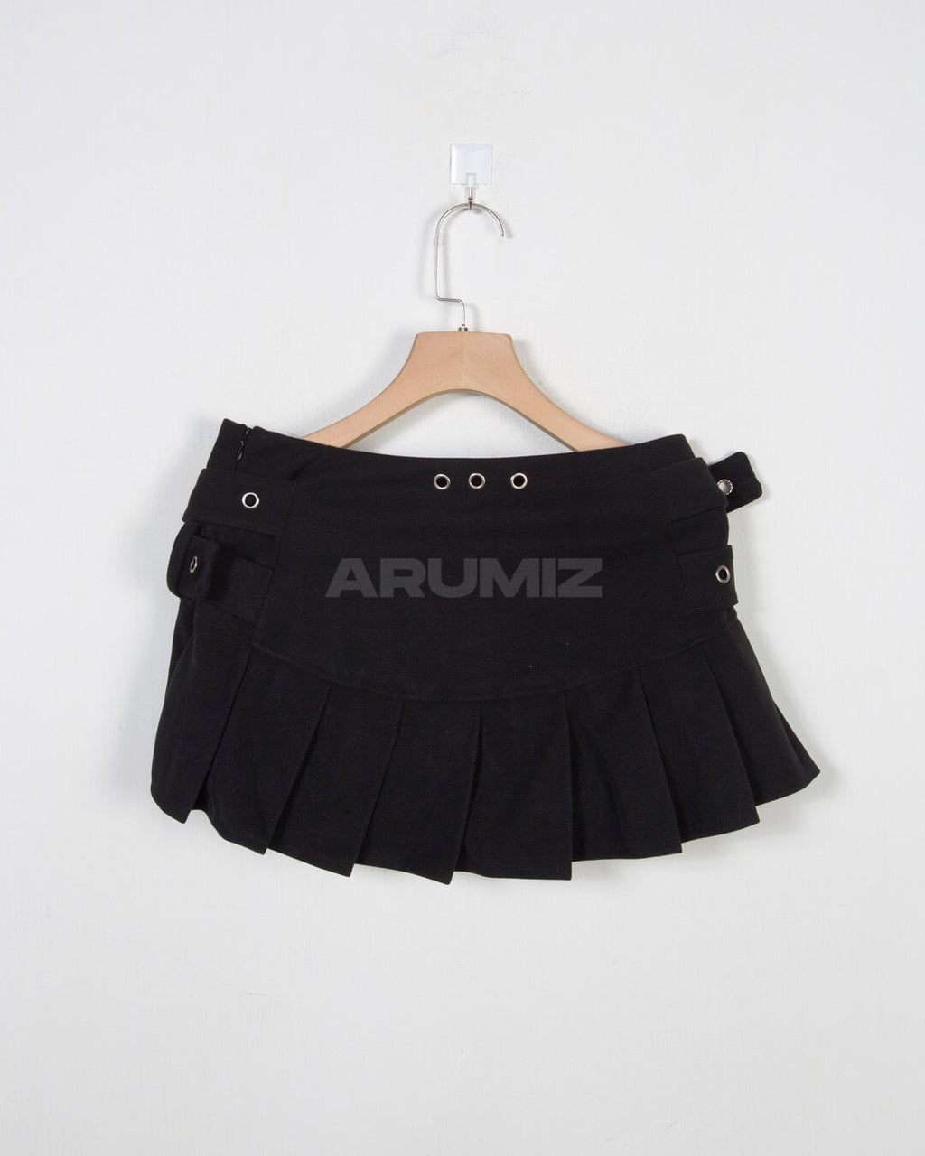 Double Belt Pleated Mini Skirt