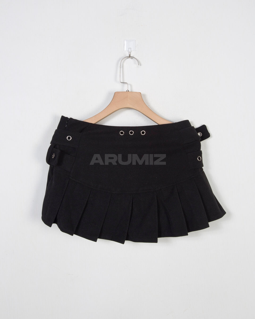 Double Belt Pleated Mini Skirt