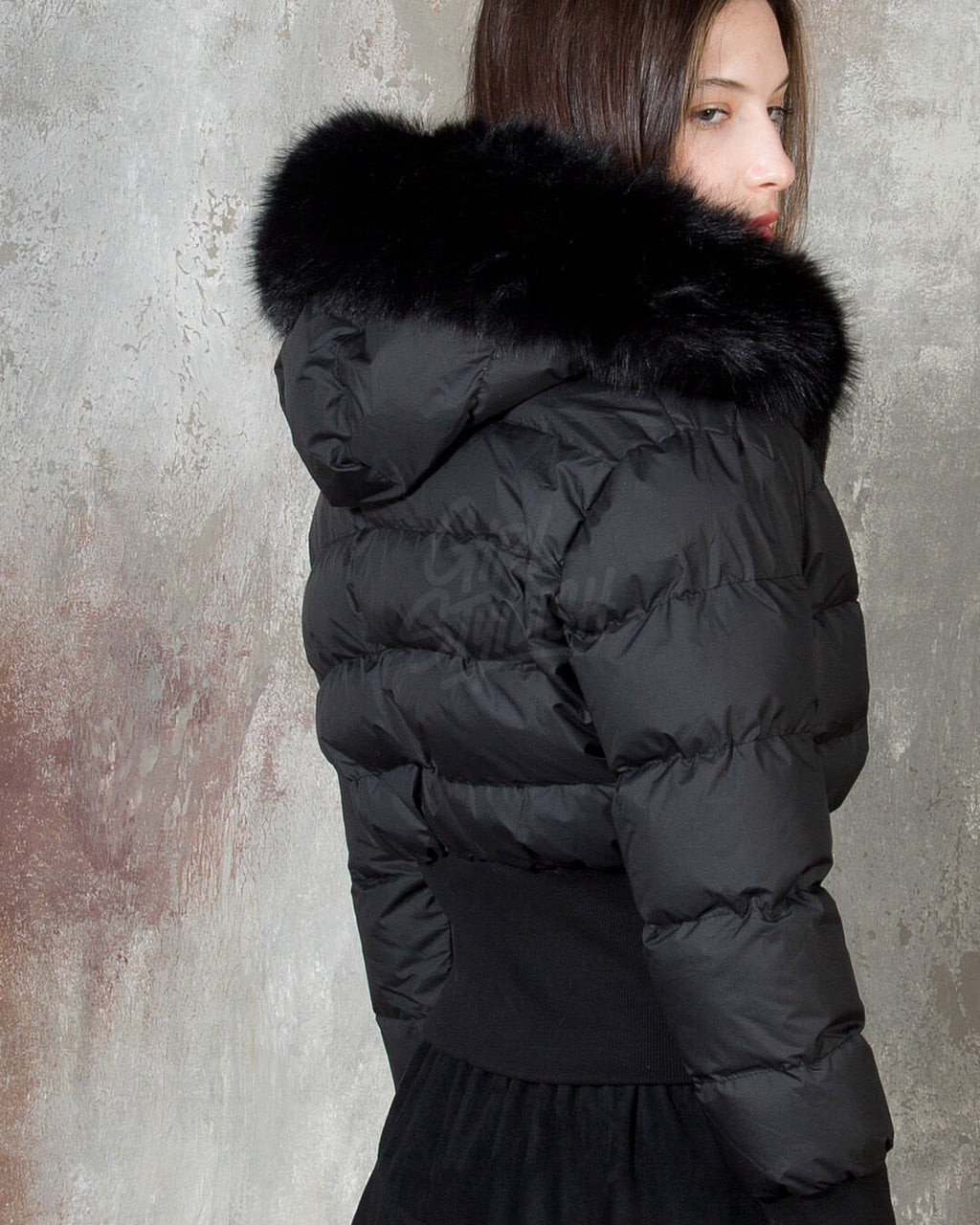 Raccoon Fur Hood Volume Crop Padded Jacket