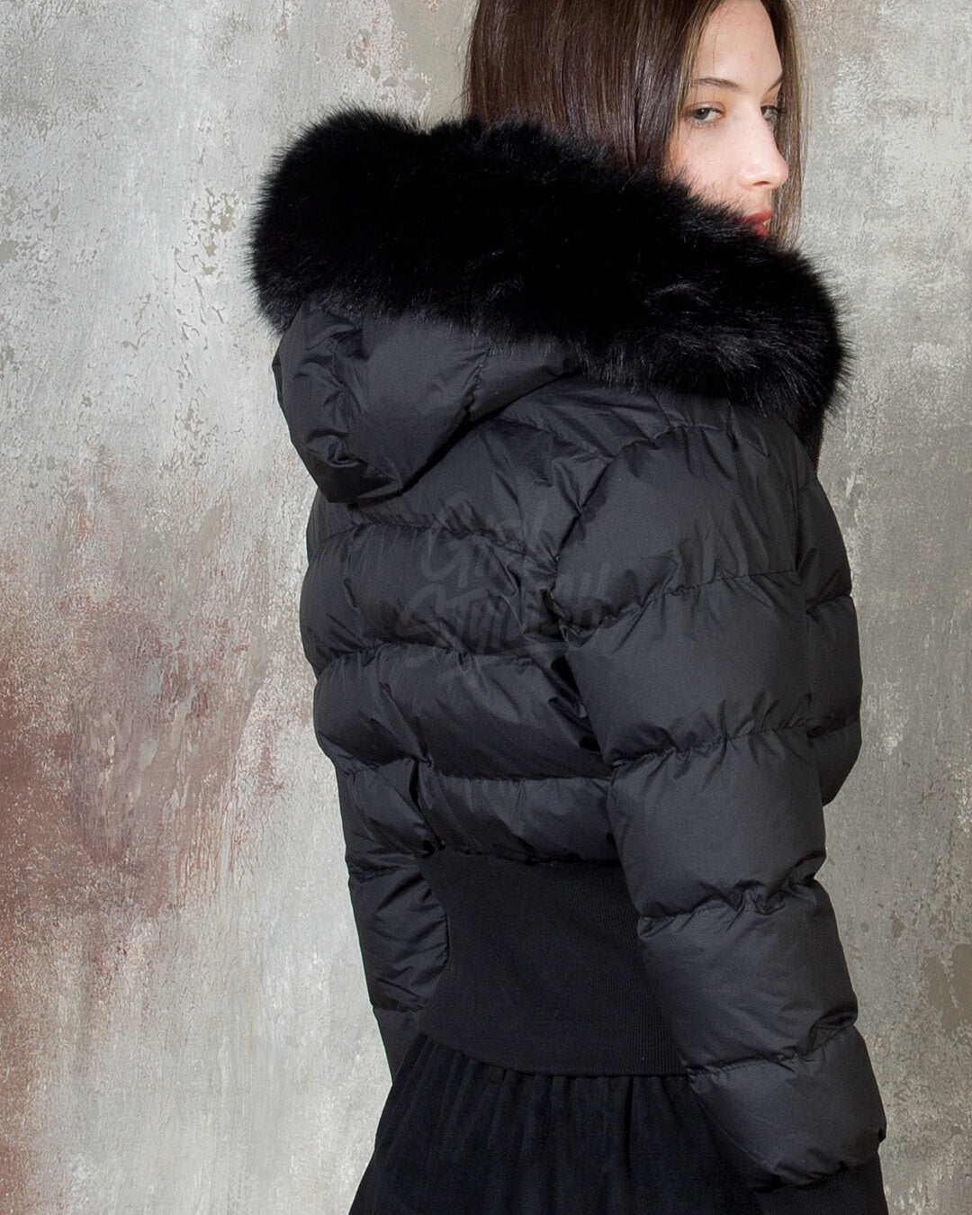 Raccoon Fur Hood Volume Crop Padded Jacket